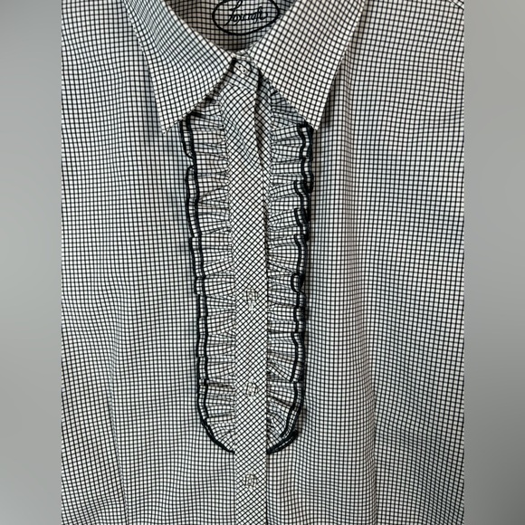 Foxcroft Black/White Gingham Ruffle 3/4 Sleeve Button Down Women’s Shirt Size 16 - Picture 3 of 14